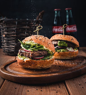 juicy sirloin beef burgers with pickled onions