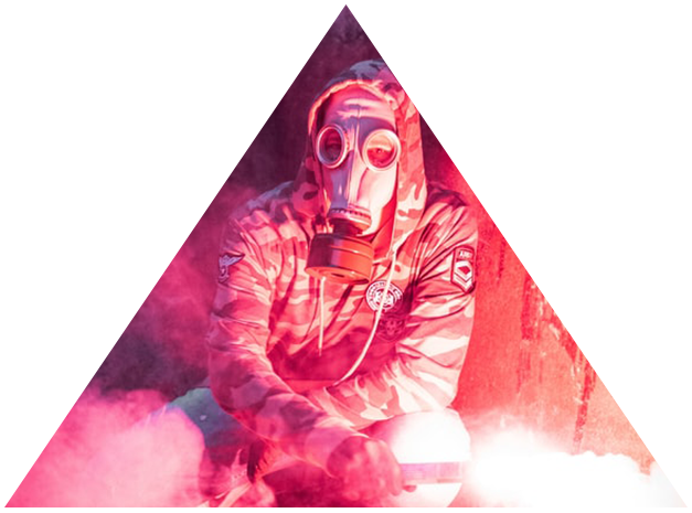 human in toxic gas with gasmask